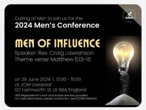 Flyer for Men's Conference, all text found in caption